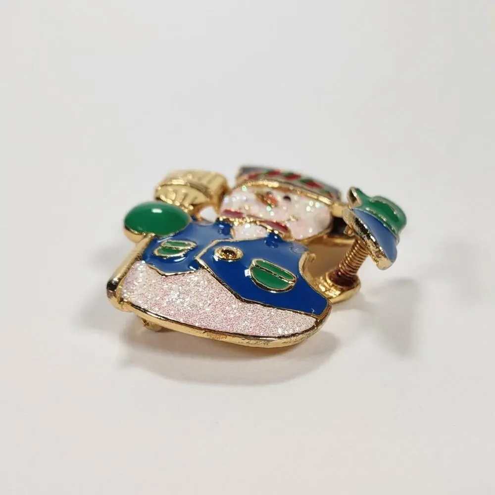Vintage 90's Enamel SFJ Signed Waving Snowman Brooch